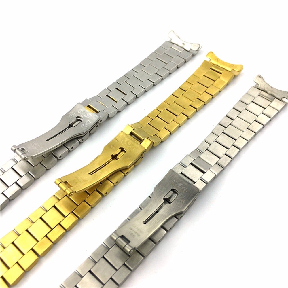 20mm Gold Nahen Gold Silber Uhr Band Gurt Solide Edelstahl gebogen Ende Präsident stil Armbinde Armbinde Gürtel Armbinde