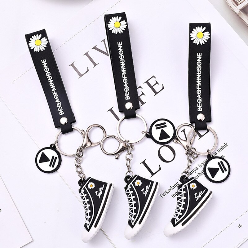 ins explosion models small canvas shoes daisy keychain men and women couples decorative bag lanyard key chain pendant