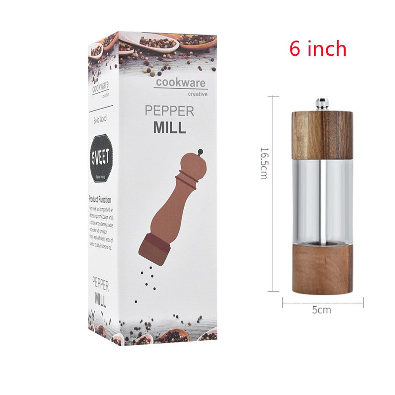 1 st pepparkvarn genomskinlig salt- och pepparkvarn saltmalning keramisk kärna multifunktions cruet köksredskap: 6 tum-a