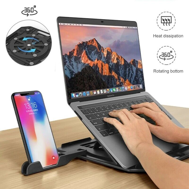 Rotatable Laptop Stand Foldable Seven Heights Adjustable Cooling Bracket With Phone Holder For 10 - 15.6 Inch Laptop Tablet