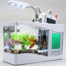 Thuis Aquarium Klein Aquarium Usb Lcd Desktop Lamp Light Led Klok Wit