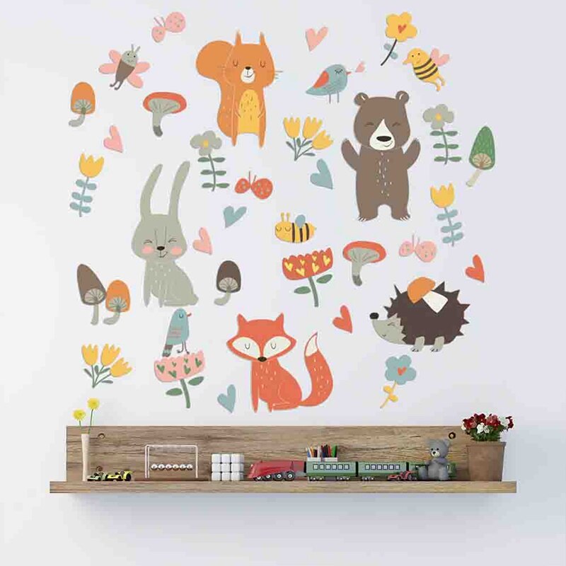 Bos Animal Party Muursticker Vos Konijn Kinderen Kamer Nursery Zelfklevende Stickers Diy Home Achtergrond Decoratie