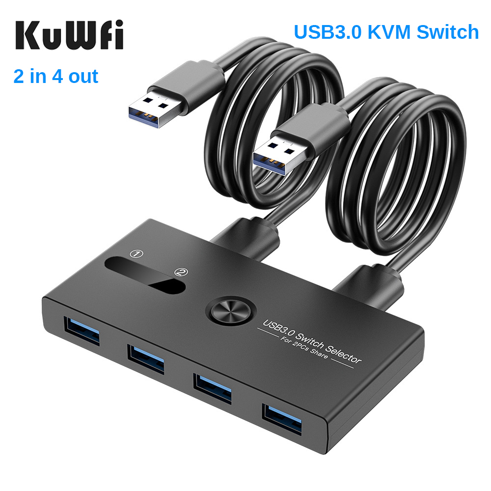 KuWFi USB 3.0 KVM Switch 2 In 4 Out Printer Sharing Device Monitor Adapter KVM Converter KVM Docking Station