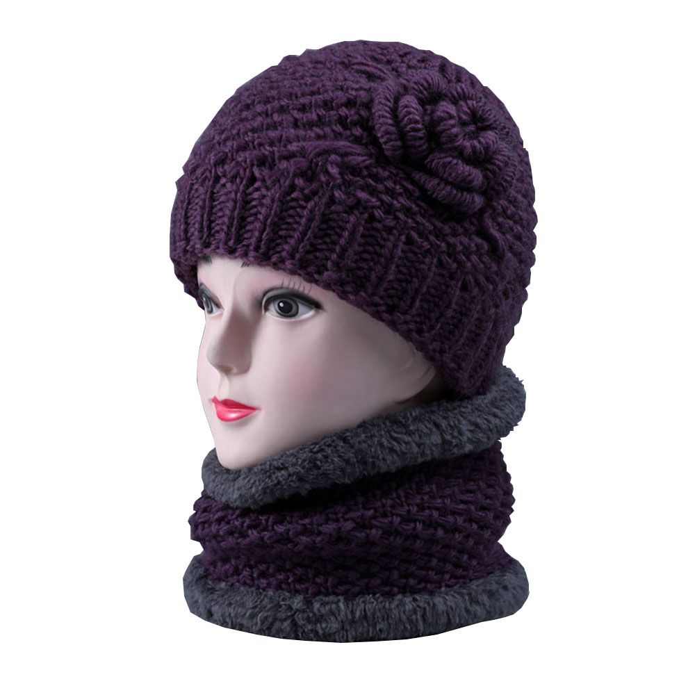 Chapeau épais pour mère, cagoule, bonnet de grand-mère, tricoté en laine, pour femme d&#39;âge moyen: purple