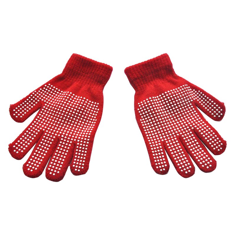 Guanti antiscivolo caldi invernali per bambini particelle di punti per 3-7 anni guanti da equitazione per bambini e ragazze guanti in maglia tinta unita: Rosso