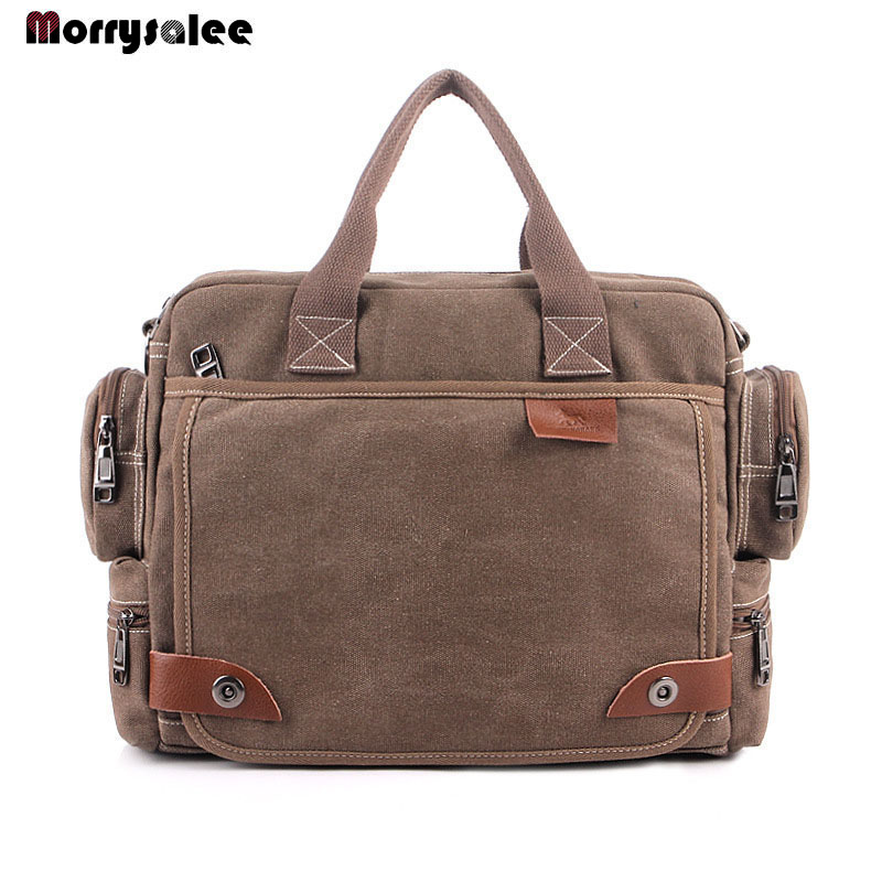 Multi-function Canvas Men's Bag Men shoulder Bag Business Casual male Handbag: Brown