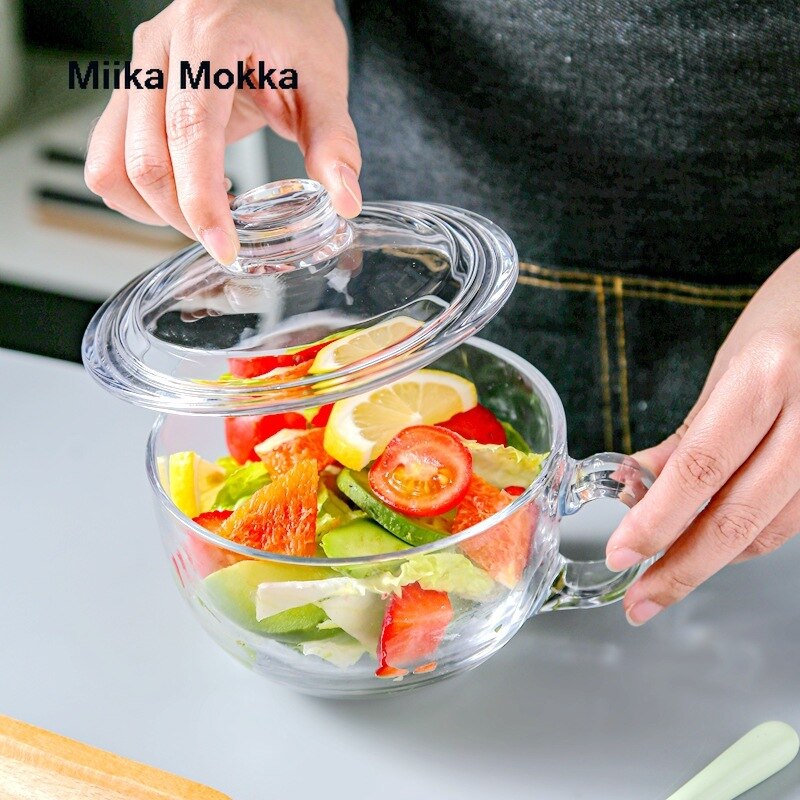 Bol en verre de grande capacité pour le petit déjeuner, avec couvercle, tasse d&#39;eau, salade de fruits, lait, récipient de stockage des aliments de cuisine domestique