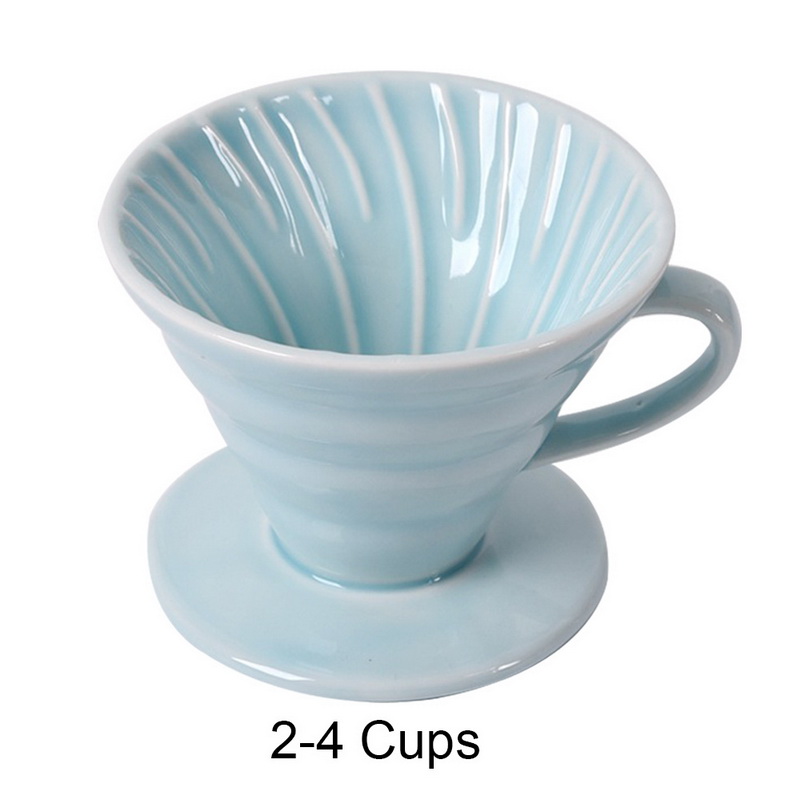 Taza de filtro de goteo de café reutilizable de cerámica, goteador de café de estilo V60 resistente al calor, soporte individual de 1/4 tazas para cafetera #25: Blue-4