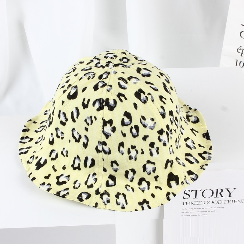 Vår sommar baby flickor solhatt tecknad leopardmönster bomull baby hatt barn pojkar hink hatt barn sol mössa