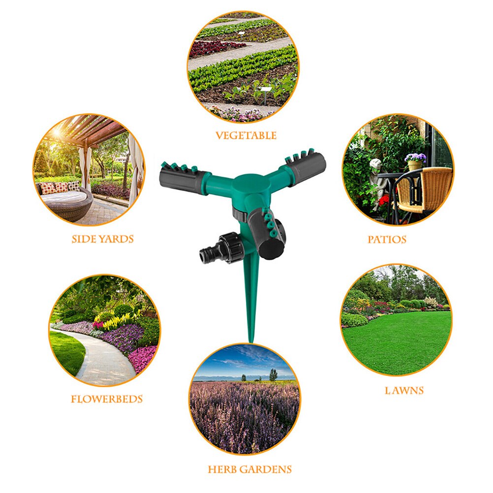 360 Degree Automatic Rotating Lawn Sprinklers With support Water Sprinkler 3 Arms Nozzles garden Irrigation Device tool