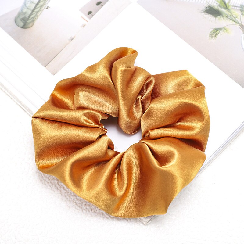 fast silke sateng hår scrunchie pakke kvinner jenter elastiske hårbånd tilbehør gumki gjøre wlosow: D485 mørkegul