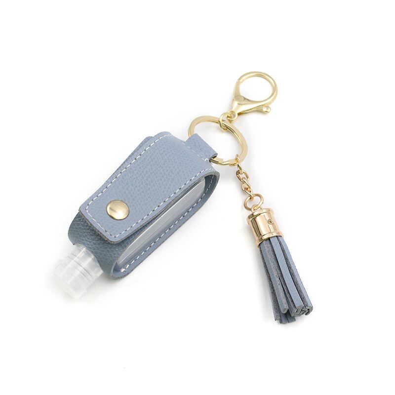 30ml Hand Sanitizer Holder Plastic Travel Bottle Refillable Container Reusable Bottle with Tassel Leather Keychain Carrier: sky blue