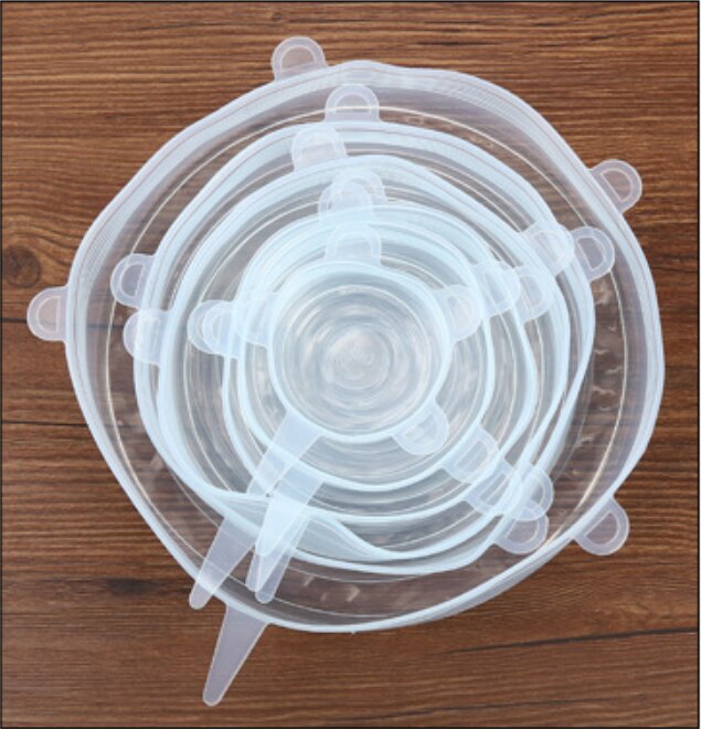 6 pçs/set acessórios de cozinha silicone tampa alimentos estiramento universal tigela pote pan frutas vegetais preservação ferramentas cozinha gadgets: white