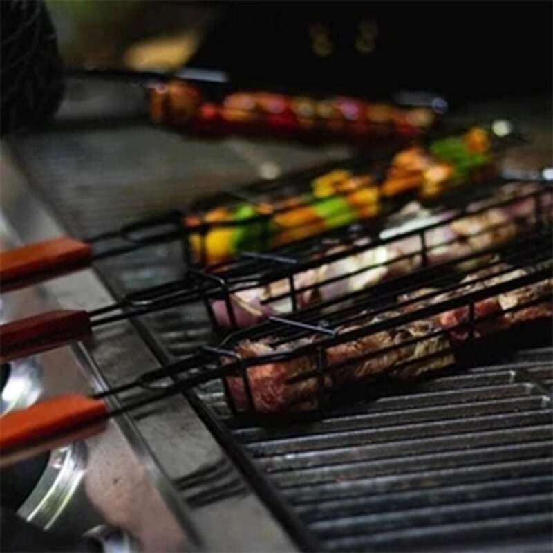 Portable BBQ Grilling Basket Stainless Steel Nonstick Barbecue Grill Basket Tools Grill Mesh for meat Hamburger BBQ tools