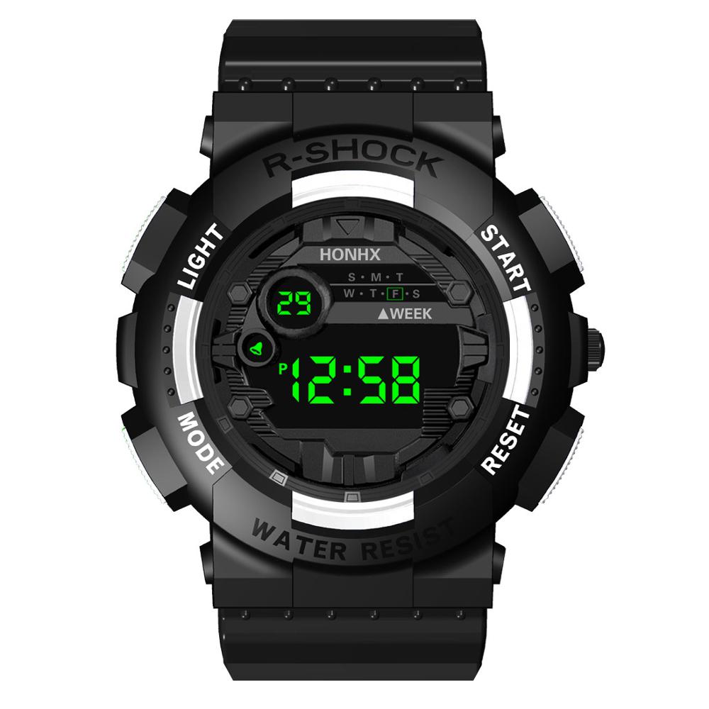 Honhx sportsure kvinder og mænd digitale ure led date udendørs elektronisk ur multifunktionsmærke top reloj mujer: Hvid