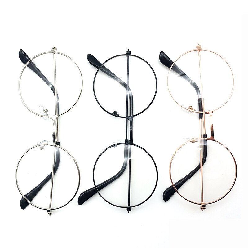 Lunettes rondes rétro pour hommes et femmes, 3 couleurs, monture métallique transparente, noir, argent, or