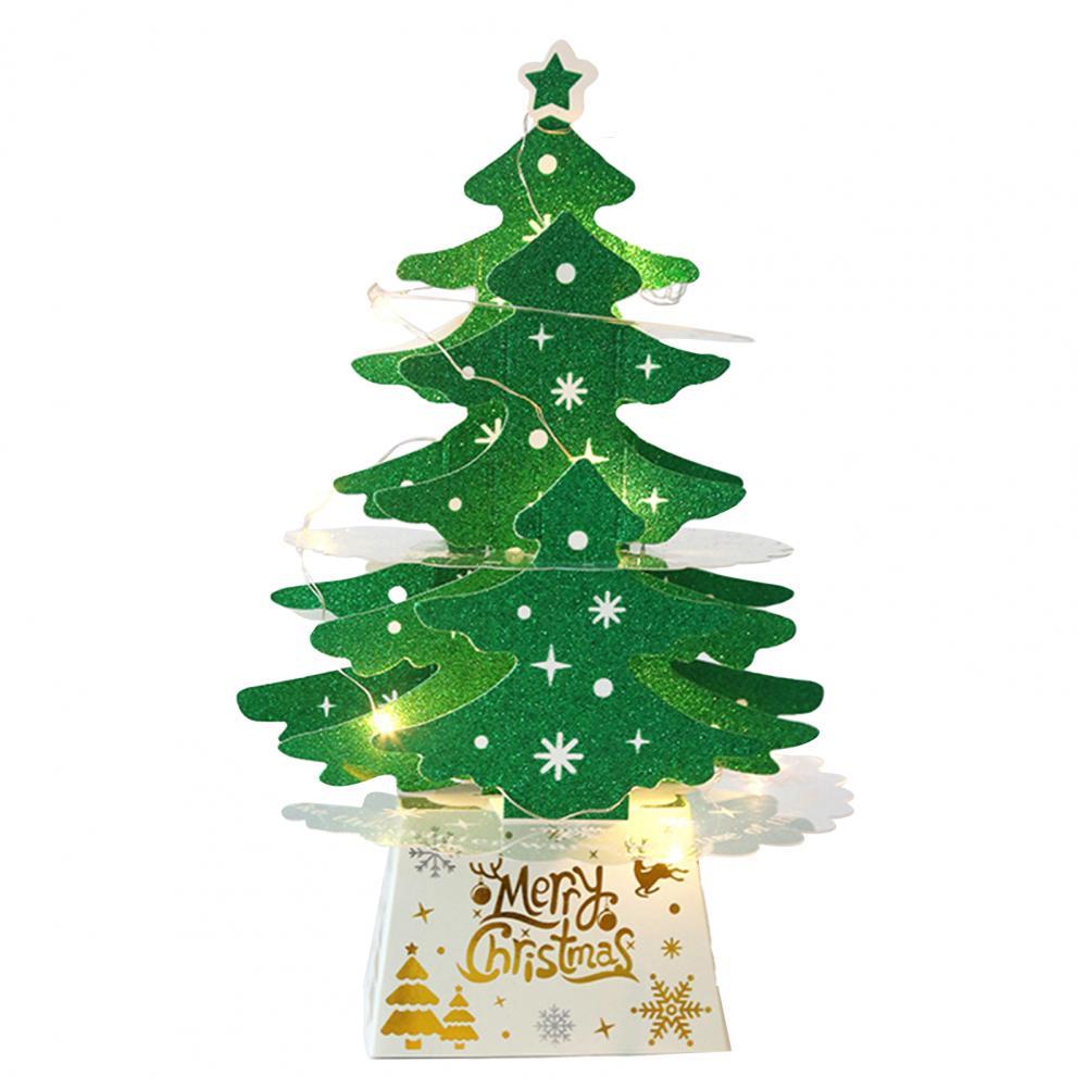 1 Set LED Christmas Tree Shape Card Stake Display Handmade Beautiful Cardboard Card Stake Decor for Home: Green With Light