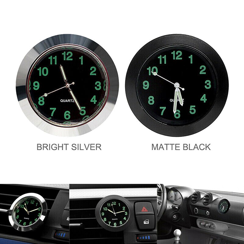 Mini Lichtgevende Auto Dashboard Air Vent Stick-On Tijd Klok Quartz Analoog Horloge
