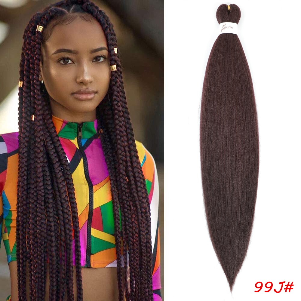 Pre Stretched Braiding Hair Soft Yaki Straight Synthetic Extensions Crochet Braids SOKU Synthetic Braiding Hair For Braids Twist: #99J / 4Pcs/Lot