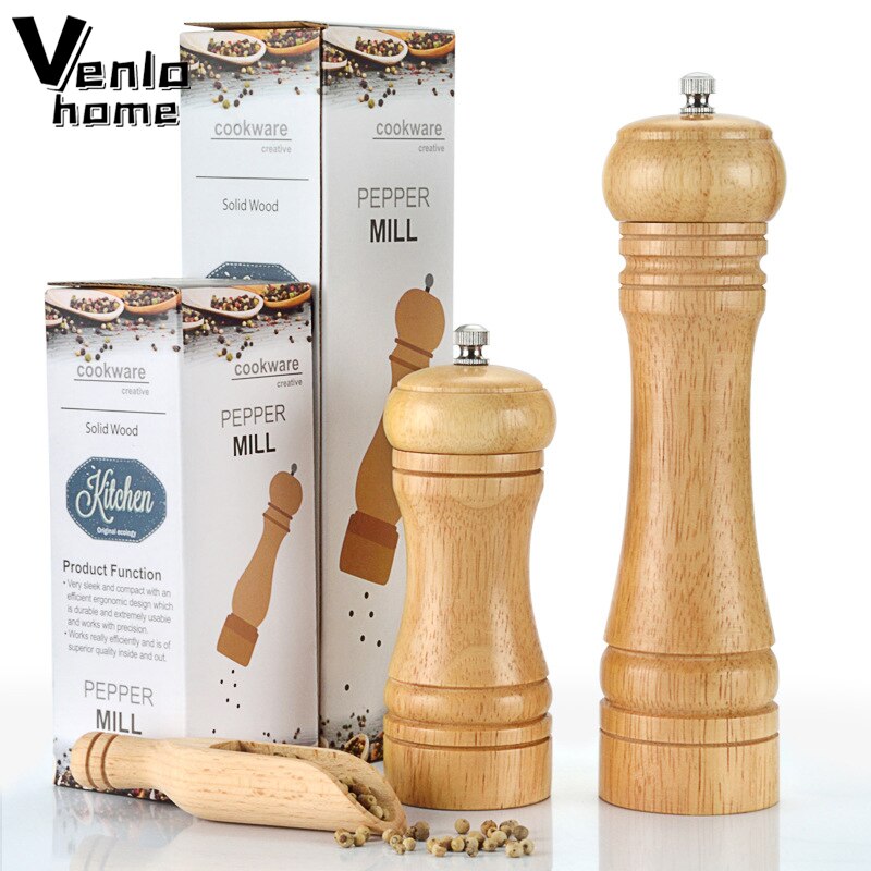 Natural Oak Wood Pepper Spice Mill Grinder Handheld Seasoning Mills Grinder Spice Milling Machine Adjustable Wood Pepper Shakers
