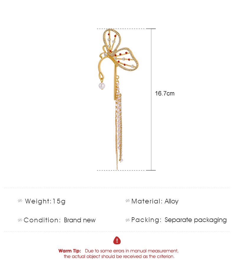 Kristall Lange Quaste Schmetterling Ohr Manschette Ohr Haken Gebühr Clip auf Ohrringe Luxus Lange Ohrring Frauen Mädchen Ohne durchbohren Schmuck