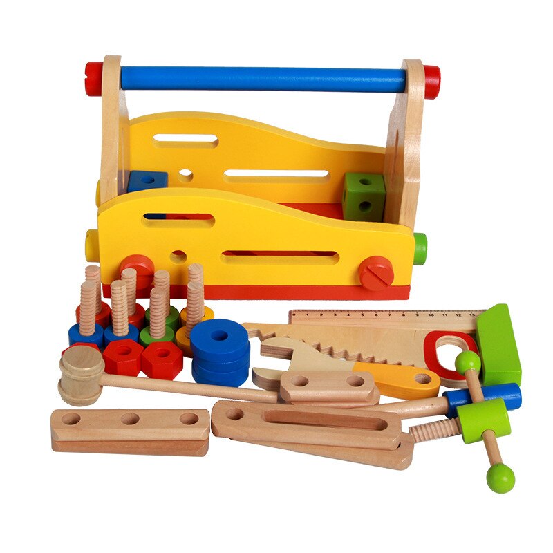 Wooden Simulation Toolbox Set Nut Combination Assembly Workbench Tool Blue Educational Toys