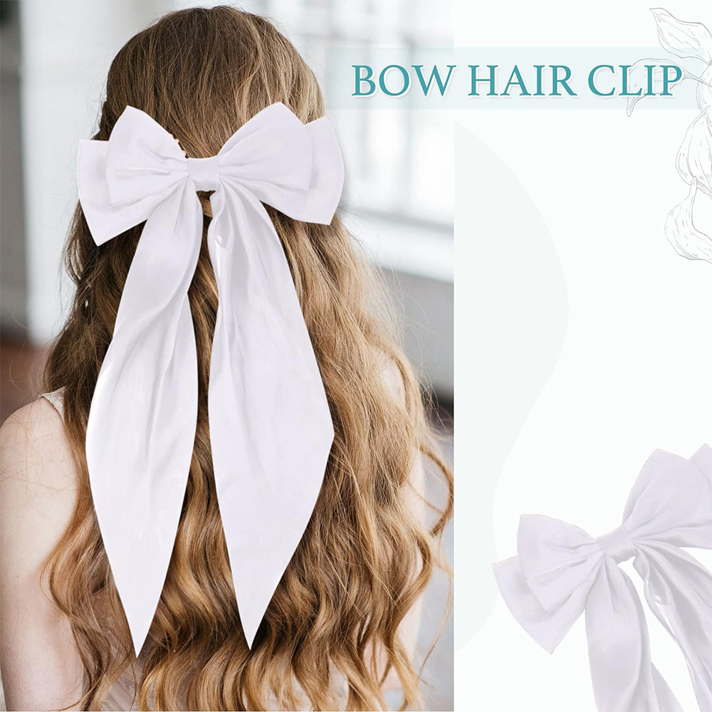 Lazos para el pelo para niña, cintas de color rosa/Negro/Blanco, accesorios para el cabello, Clip de Primavera de satén sólido Simple, pasador para el cabello para mujer: Gris