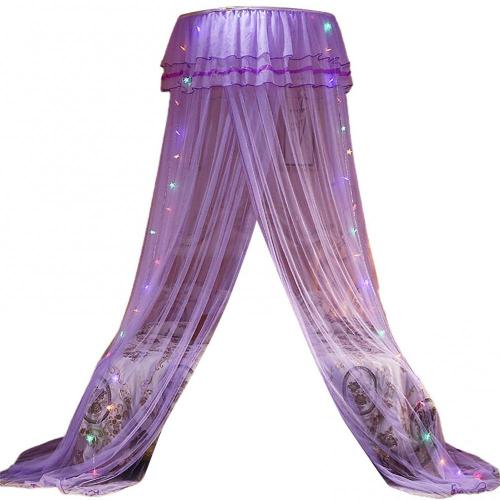 Ruffle Dome Ceiling Mosquito Net Princess Mesh Canopy Dust-proof Children&#39;s Bedroom Decor Free to install floor mosquito nets: Purple