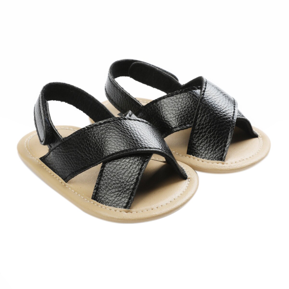 Baby Kleur Patchwork Sandalen, unisex Cross Hollow Out Antislip Babyschoenen Zomer Strand Schoenen Leuke Zomer Zachte Zool Platte: Black / 0-6Months