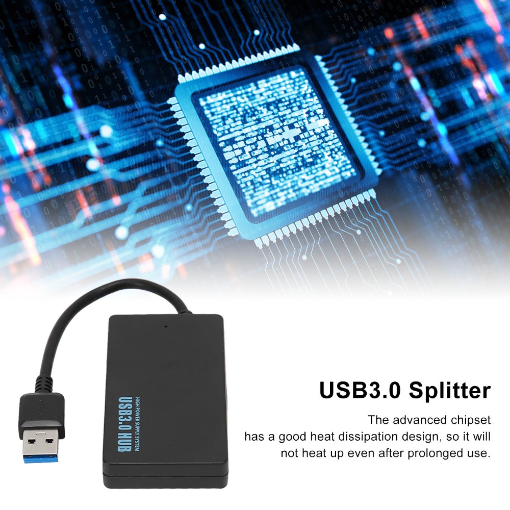 Hub USB3.0 Multifuncional com 4 Portas 5Gbps Plug and Play, Divisor USB de Alta Velocidade Preto para Laptop e Desktop