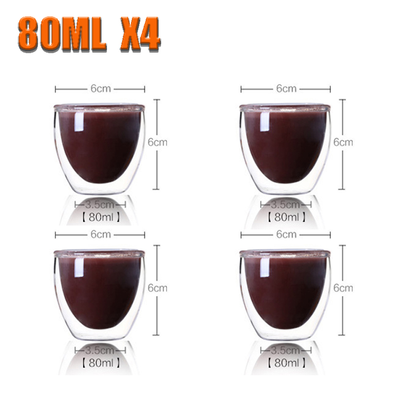 80ml doble kopper gjennomsiktige håndlagde varmebestandige tedrikkekopper mini whiskykopp 100 celsius espresso kaffekopp: D