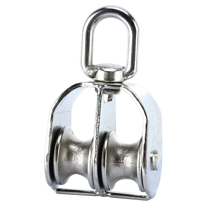 3 Pcs Stainless Steel Wire Rope Crane Double Pulley Block M20 Lifting Swivel Hook Pulley Block Hanging Wire Towing Wheel