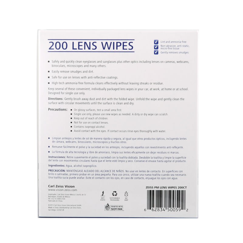 Zeiss Microfiber Lens Wipes Pre-moistened Coated Precision Lenses Eyeglass Camera Screen Lens Cleaning Cloths(pack of 200)