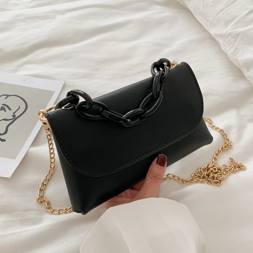 Kettingen kleine dames clutch portemonnees tote handtassen pu leren dames hoes schouder messenger crossbody tassen: Zwart