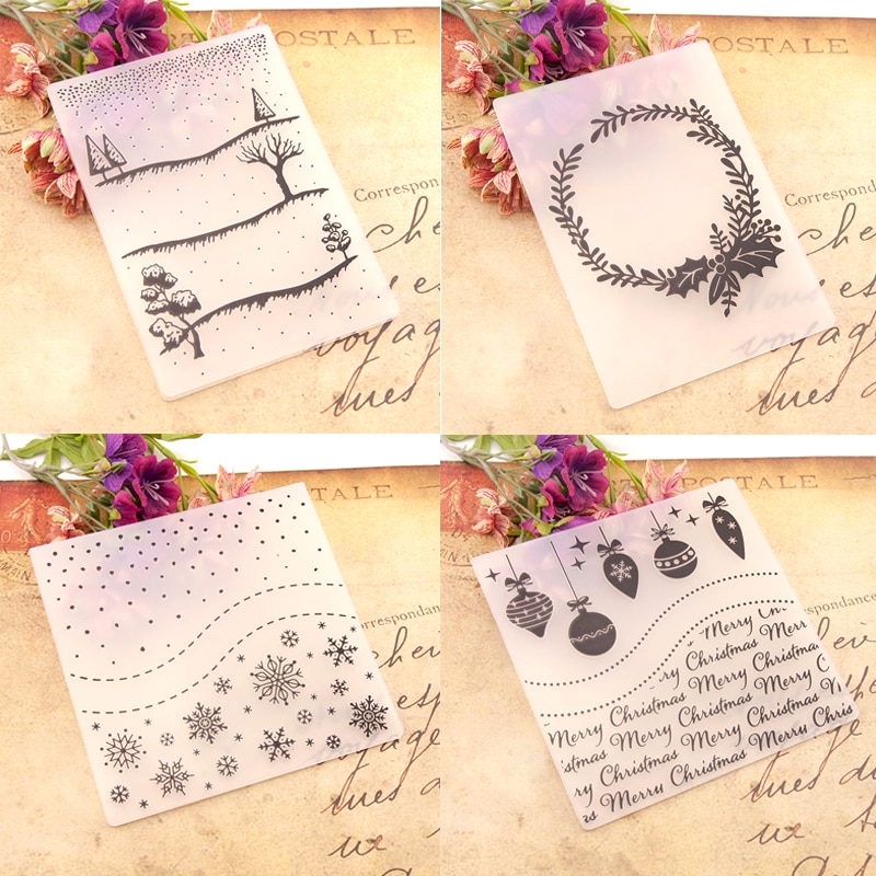 Christmas Flower Embossing folders Snowflake Tree Bell Plastic Embossing Folder For Scrapbooking DIY Photo Album Card