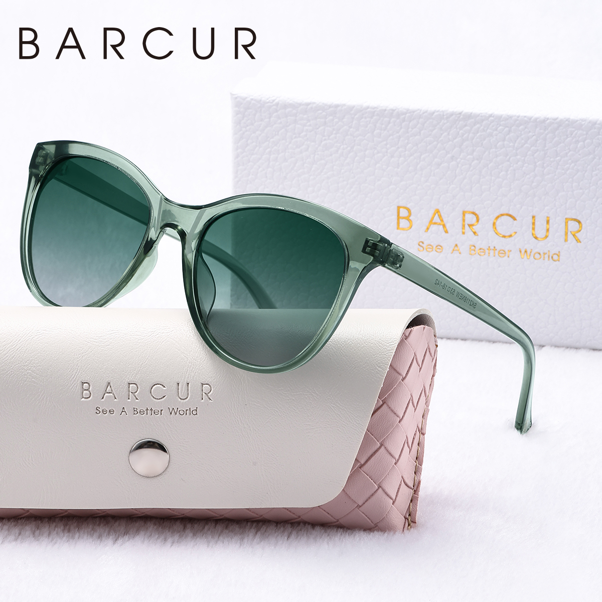 BARCUR Schöne Damen-Sonnenbrille, bequem, langlebig, transparent, PC-Katzenaugen-Rahmen, Party, Reisen, UV400, polarisierte Sonnenbrille, bestes: green