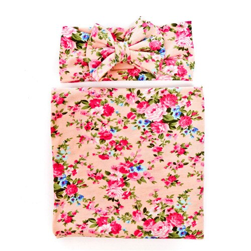 Mantas para envolver con rosas florales vintage, manta cinta para cabeza suave para bebé, conjunto de gorro, mantas de algodón para niñas: 1
