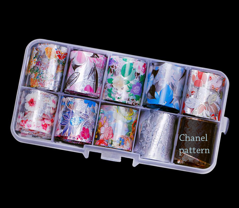 10 rollen/Kasten Transfer Folie Holographische 10 Entwürfe Schieberegler sternenklar Glas Papier Blitz Für Dekoration Nailart Tipps Manikübetreffend Aufkleber #: 1