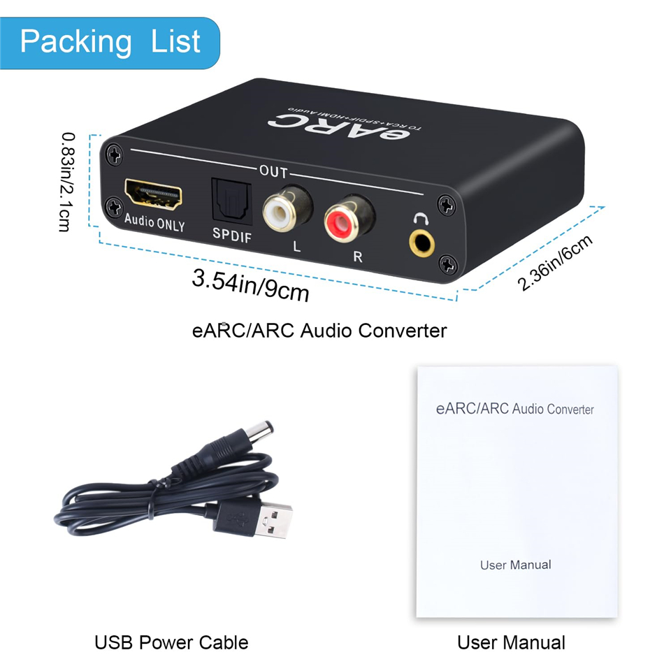 Estrattore Audio HDMI eARC arco 192Khz Convertitore Audio eARC a RCA Adattatore digitale-analogico per fibra DTS Dolby atomi AC3 LPCM: Default Title