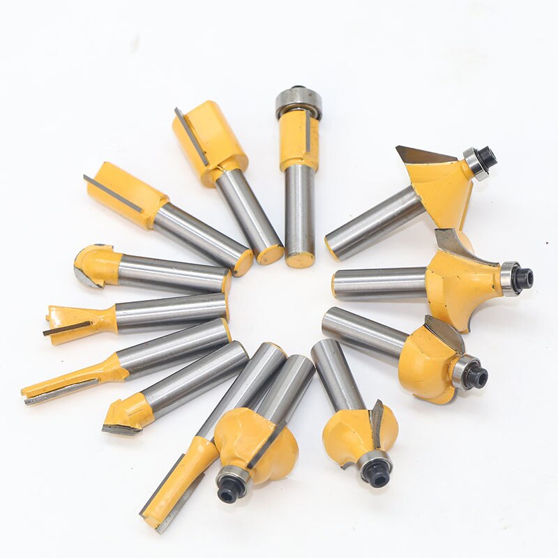 13 pçs 8mm haste de madeira roteador bit fresa fresa reta limpeza nivelada guarnição canto redondo caixa cove bits ferramentas fresa rc: 13 pcs no wood box