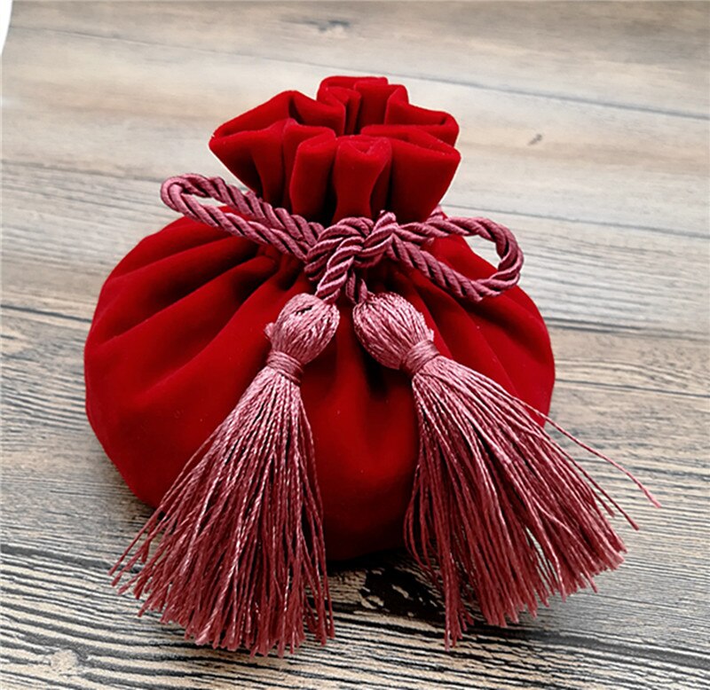 red Velvet Drawstring Closure Pouch Jewelry bag Birthday Wedding candy bag Party Festival Supplies 12*17cm 1PC