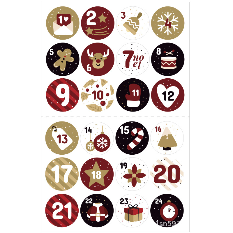 24 stk/sæt glædelig jul adventskalender nummer papirklistermærke kage sliksæl klistermærker gør det selv emballage etiketter juledekor: 3