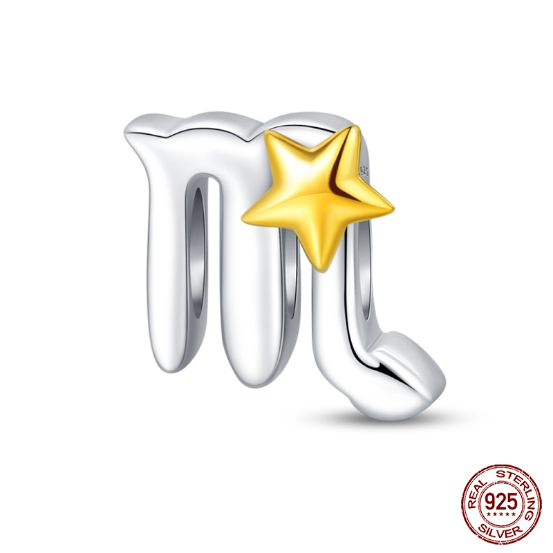 925 Sterling Silber 12 Sternbilder Reize golden Stern Tierkreis Perlen passen Qikaola Original Armbänder DIY Geburtstag Schmuck: Himmel Blau