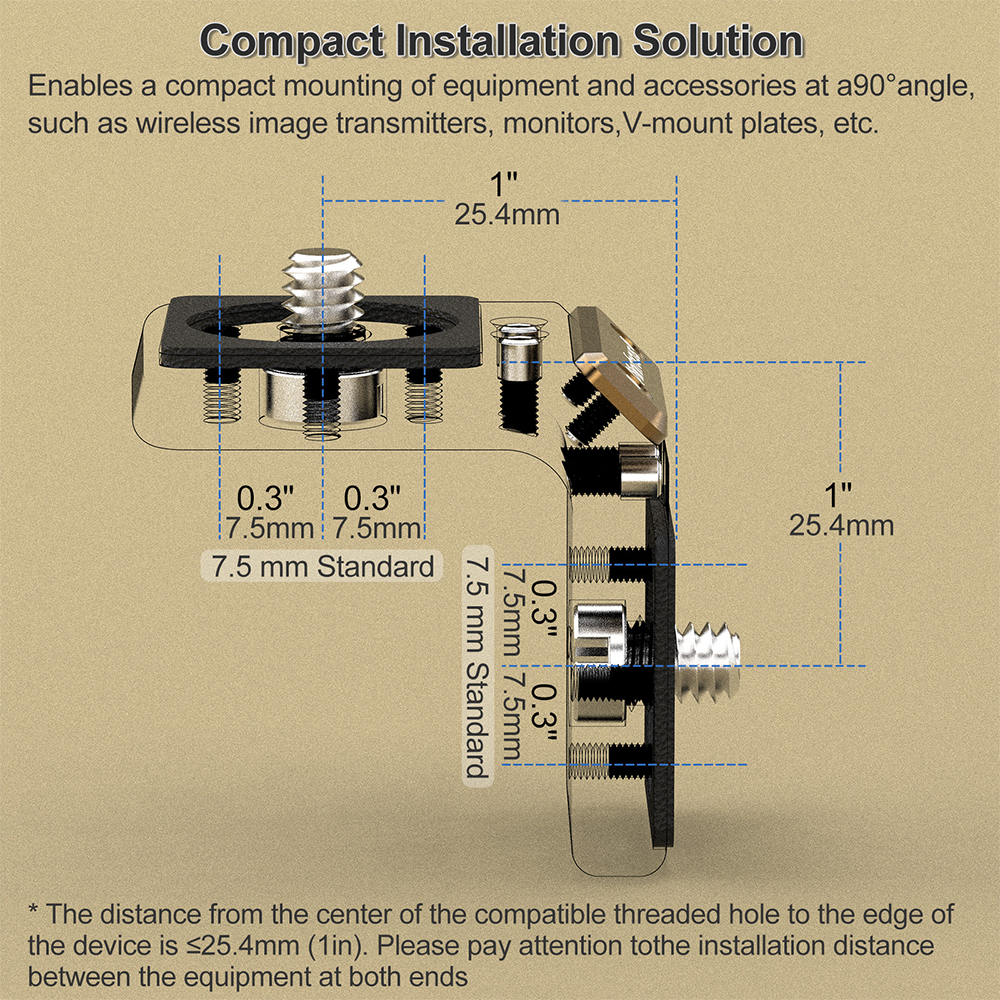 Mini L-Shaped Mount Plate, Right-Angle Plate Mounting Bracket with ARRI, 90° Angle Video Rig Adapter for Wireless Transmitter
