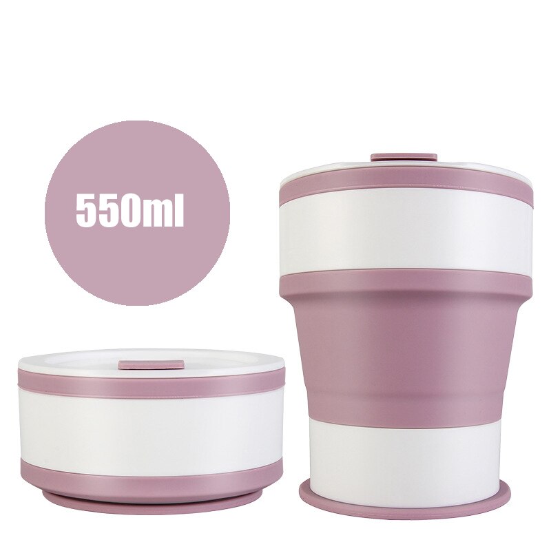 Opvouwbare Siliconen Cup Mokken Draagbare Siliconen Telescopische Drinken Inklapbare Silica Koffie Cup Met Deksels Reizen 350ml en 550ml: 550ml Purple