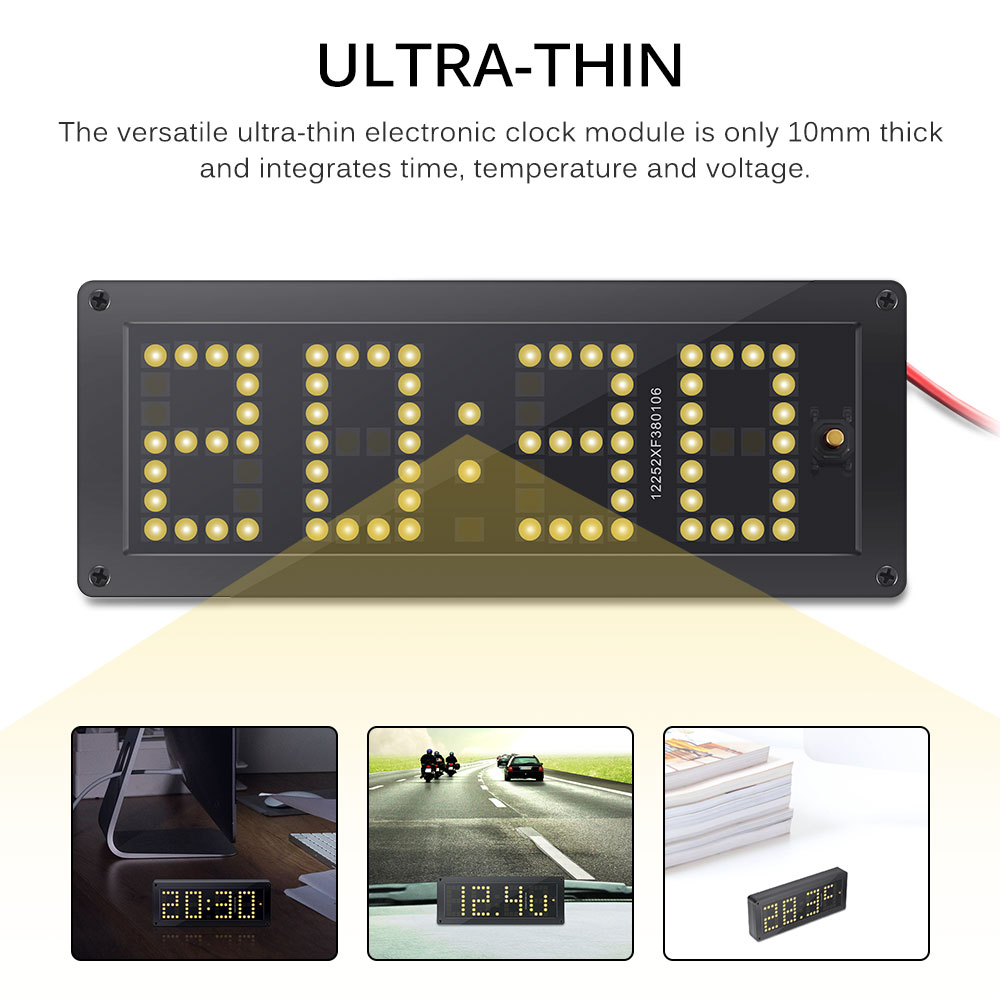 ALLOMN 3 in 1 Auto Elektronische Thermometer Spannung Auto Uhr leuchtend Ultra-Dünne Ajustable Voltmeter Hohe Präzision LED Uhr