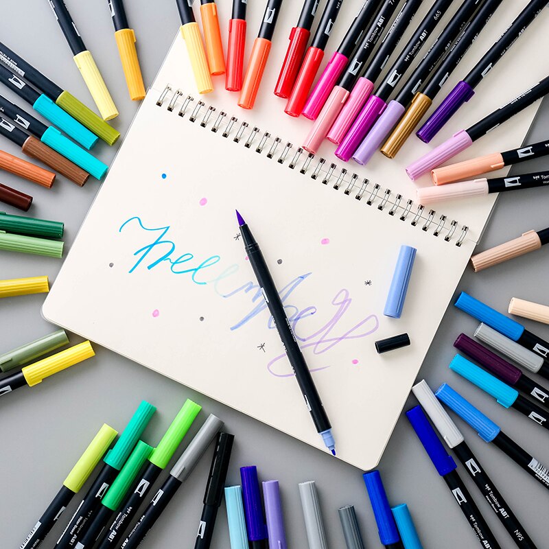 TOMBOW-rotulador de doble pincel ABT para acuarela, conjunto de 108 colores, dibujo, caligrafía, Pastel brillante, retrato de galaxia gris