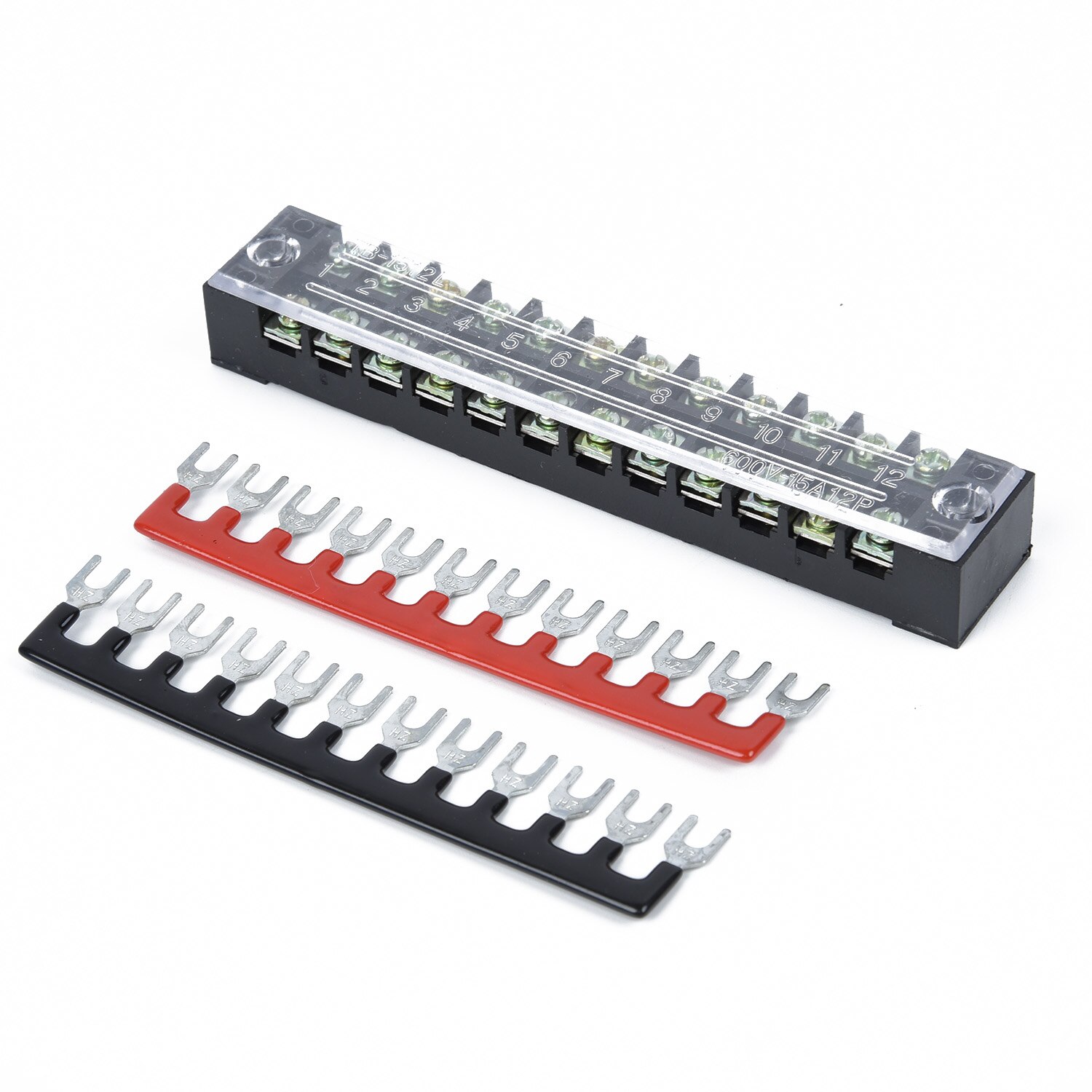 10pcs Bus Bar Power Distribution Block 12 Terminal Buss Bar 660V 100Amp Kit Screw Terminal Blocks With Terminal Barrier Strips
