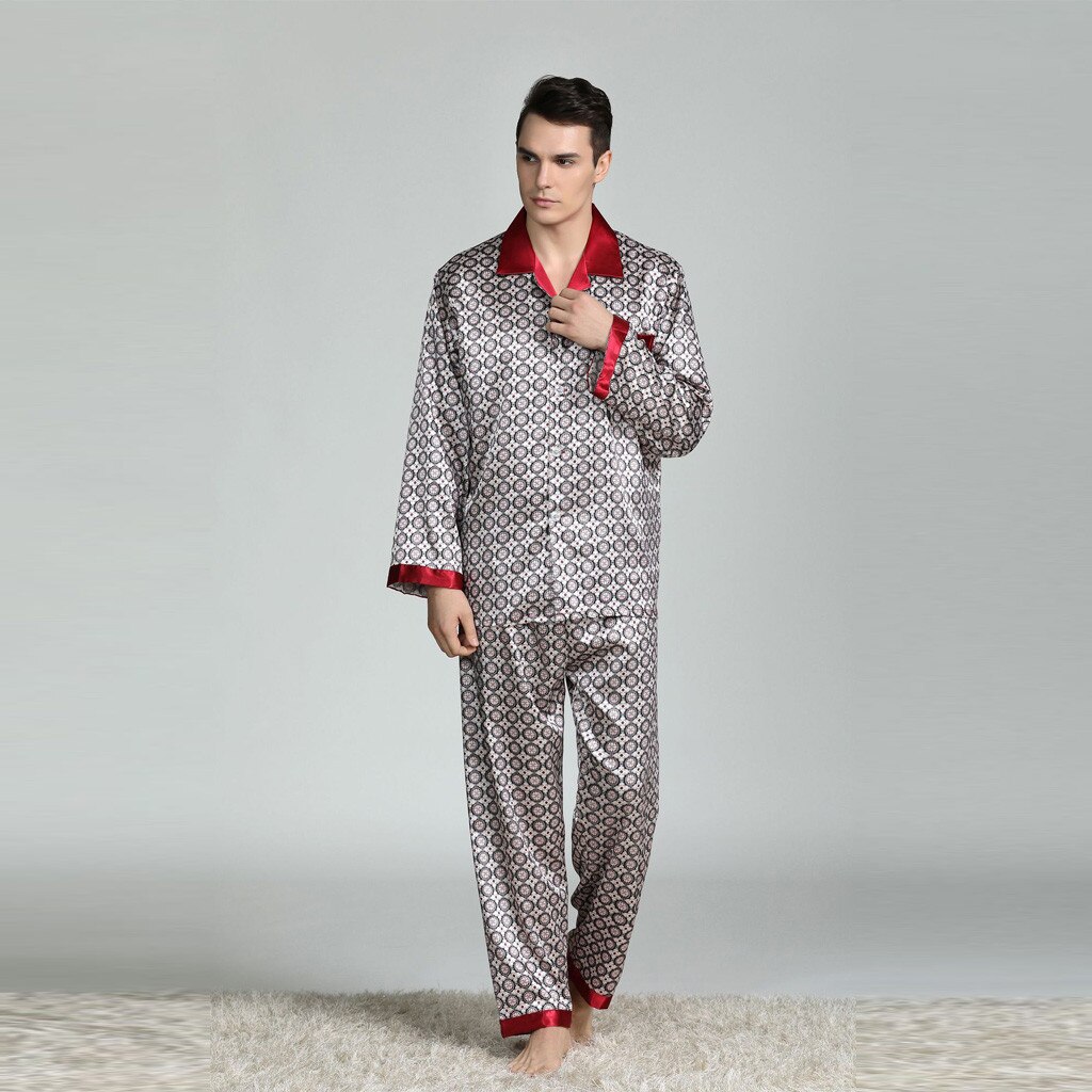 Zijden Pyjama Voor Mannen Lange Mouwen Pijama Hombre Zijden Pyjama Pak Nachtkleding Pijama De Los Hombres Pyjama Mannen Pigiama uomo: Grijs / XL