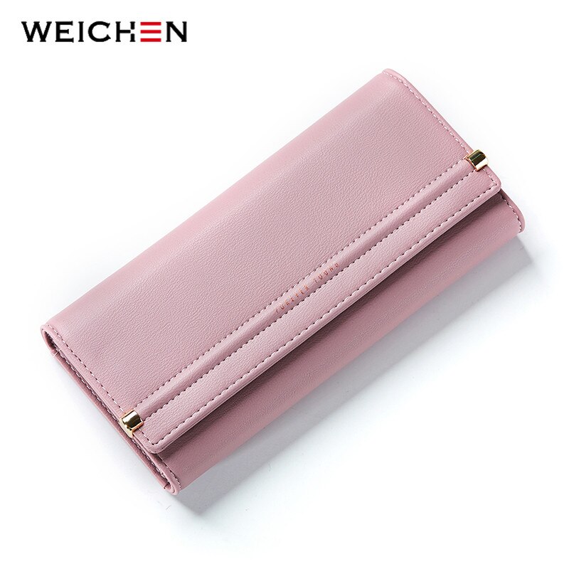 WEICHEN Brand Women Wallet Many Departments Long Card Holder Female Wallets Concise Style Ladies Clutch Purse: Deep pink